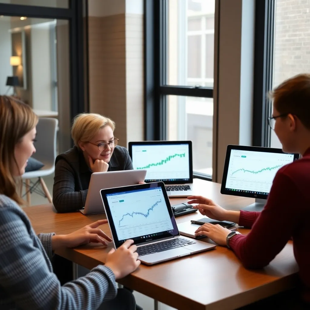 Nederlandse studenten die online budgetteringscursussen volgen op laptops en tablets