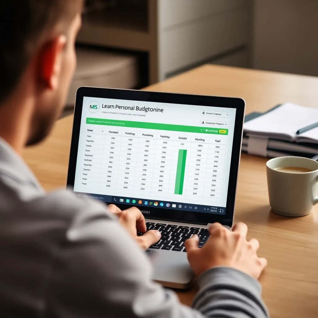 Student die online budgetteringscursus volgt op laptop