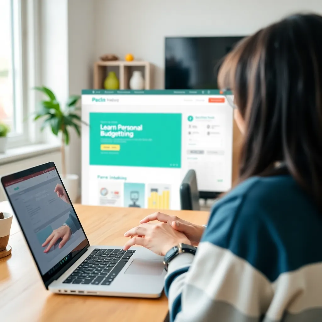 Persoon die online een budgetteringscursus volgt
