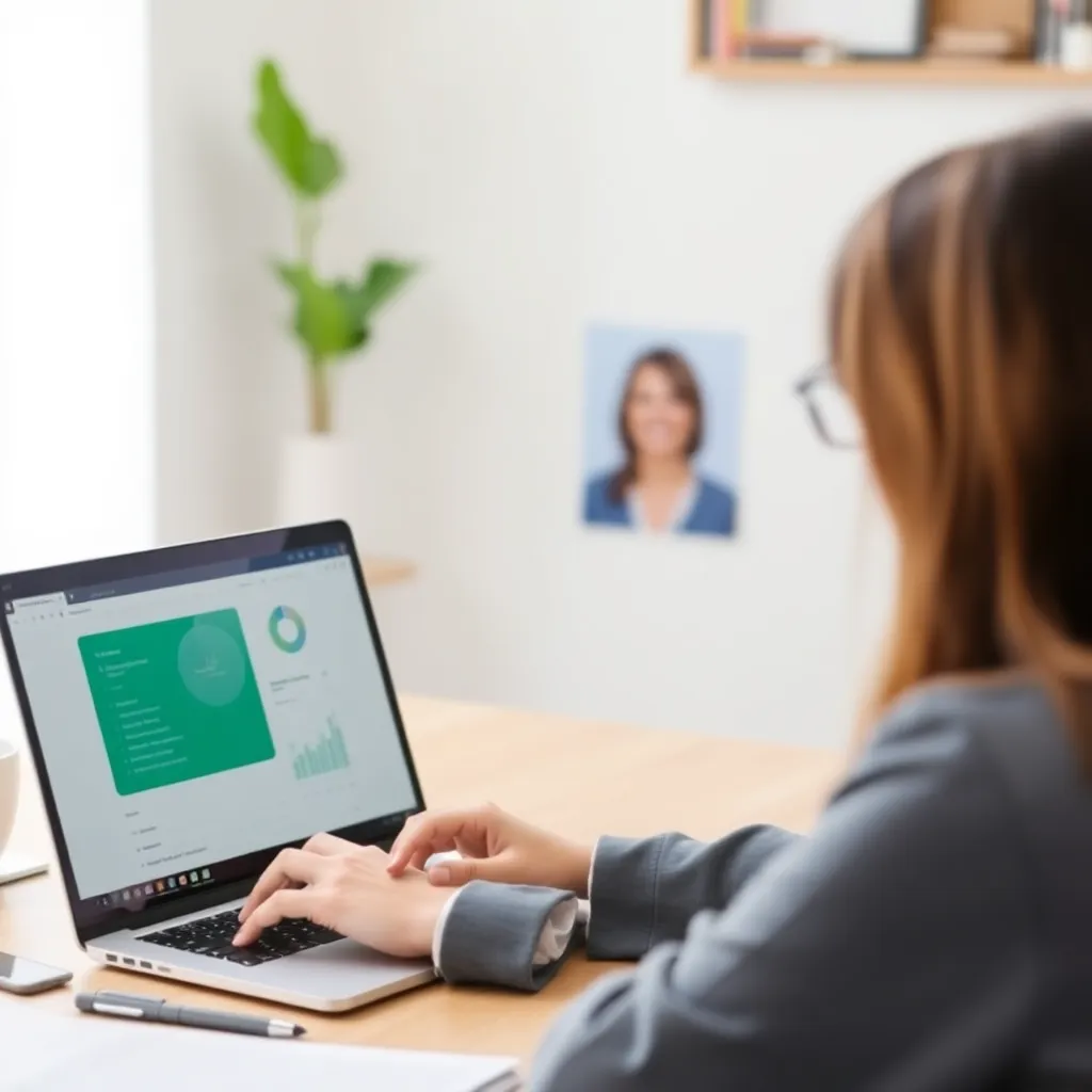 Persoon die financiële tools gebruikt en chat met een online coach