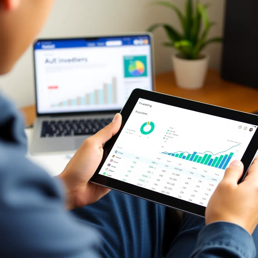 Persoon die digitale investeringsplatform gebruikt op tablet